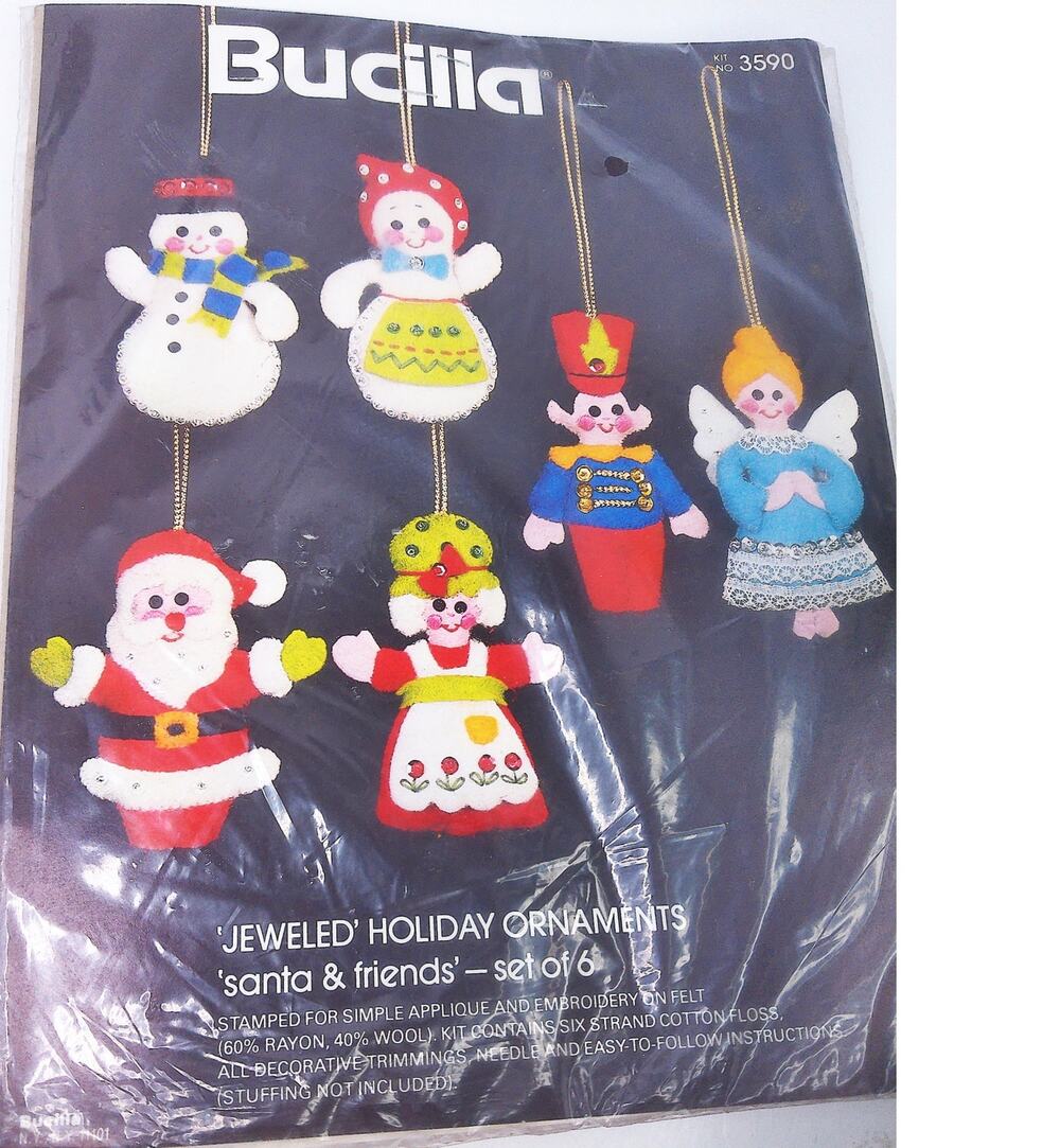Vintage Bucilla Jeweled Holiday Ornaments Santa And Friends Set of 6 New 3590